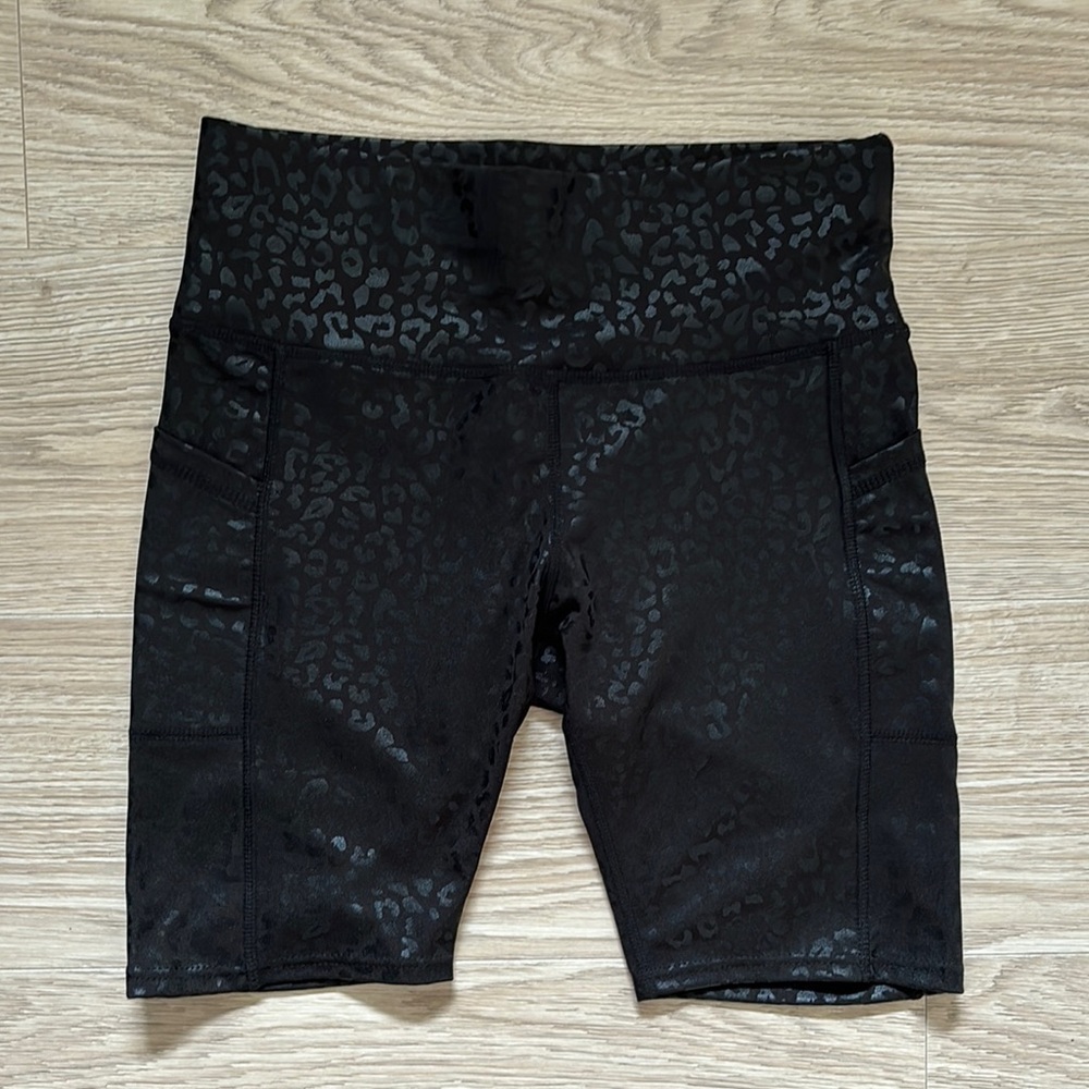Black Bike Shorts with Textured Waistband